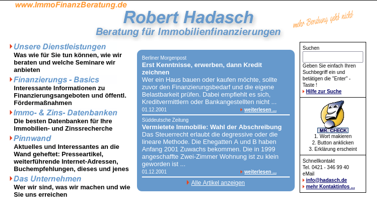 Internetseite 2001